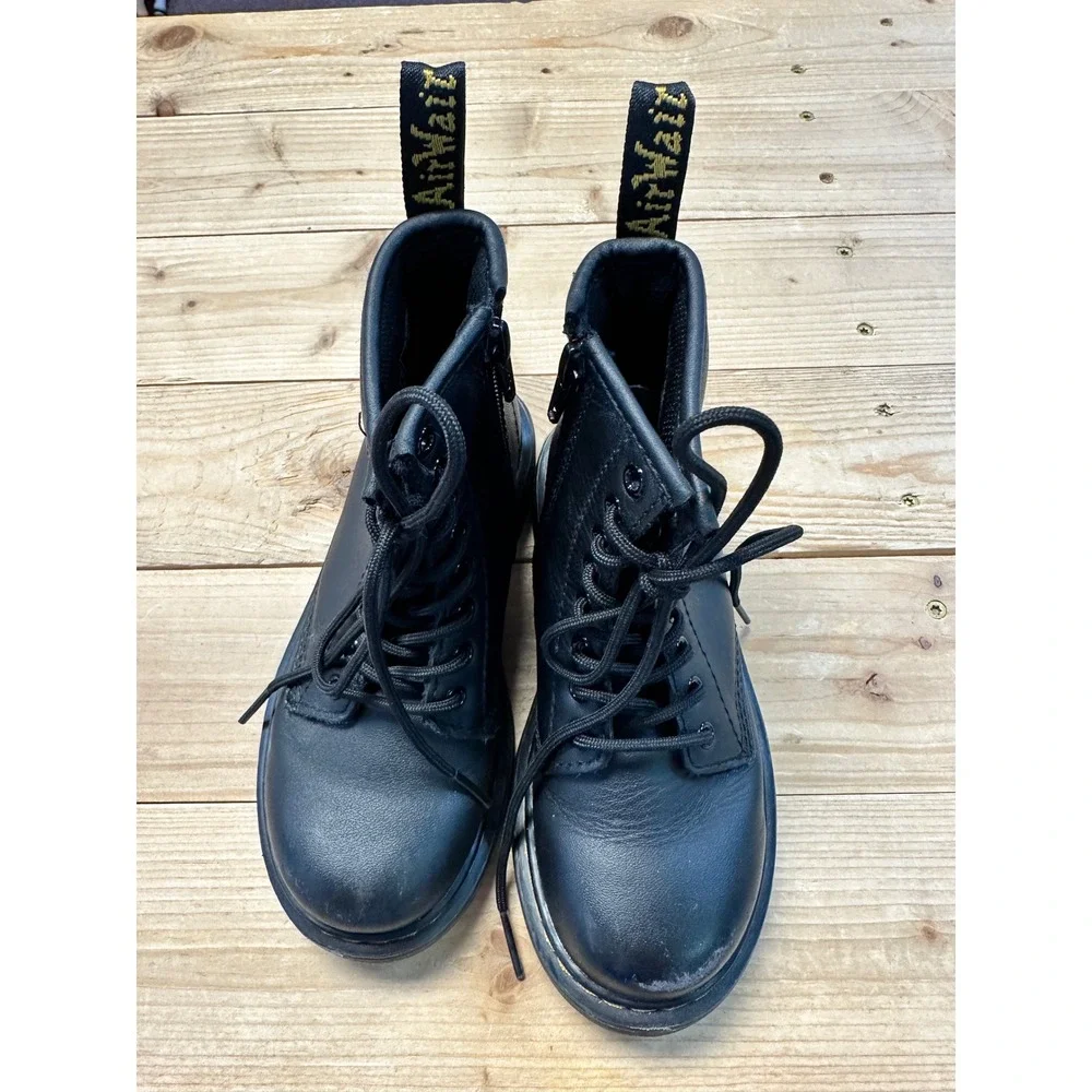 Dr.‎ Martens Black Leather Lace Up Side Zip Boots Kids Size 12 US